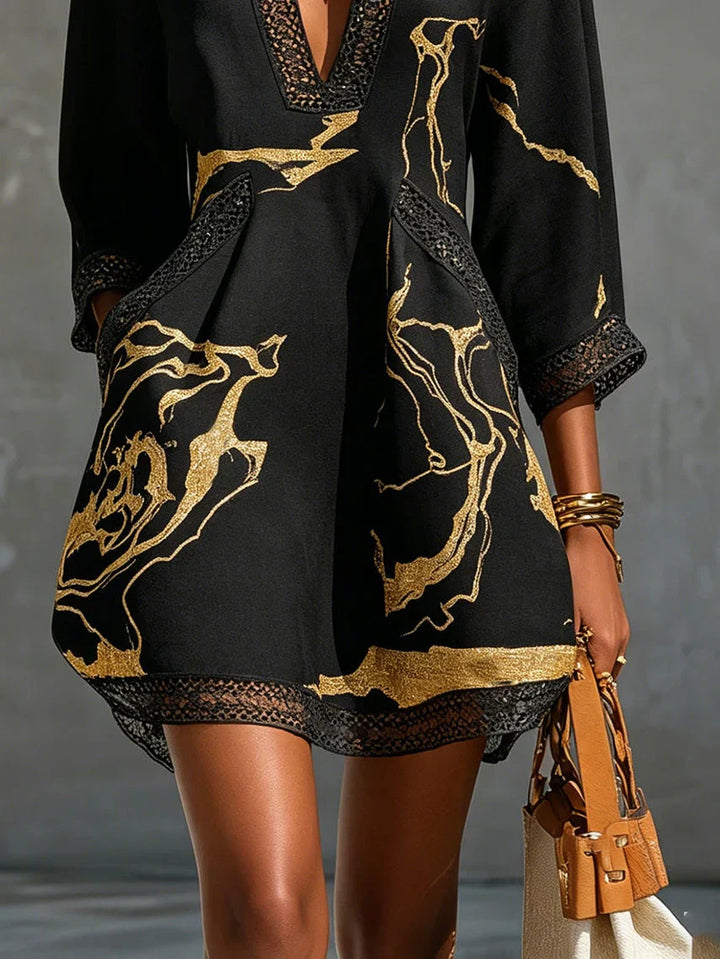 Sidonia - Luxuriöses A-Linien-Kleid mit Marmorprint
