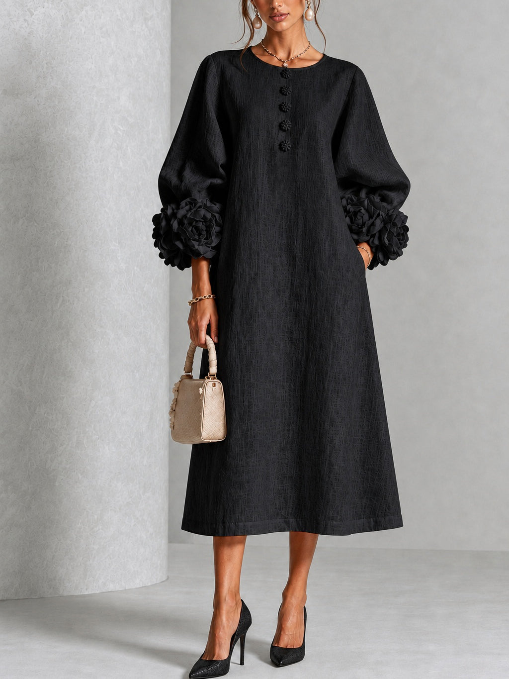 Estelora - Skulpturales florales Midikleid