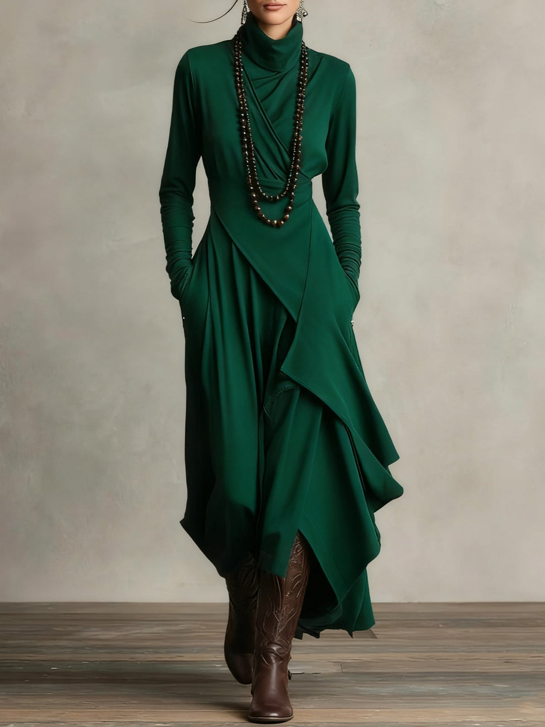 Celenora - Hochgeschlossenes Soft-Touch-Maxikleid