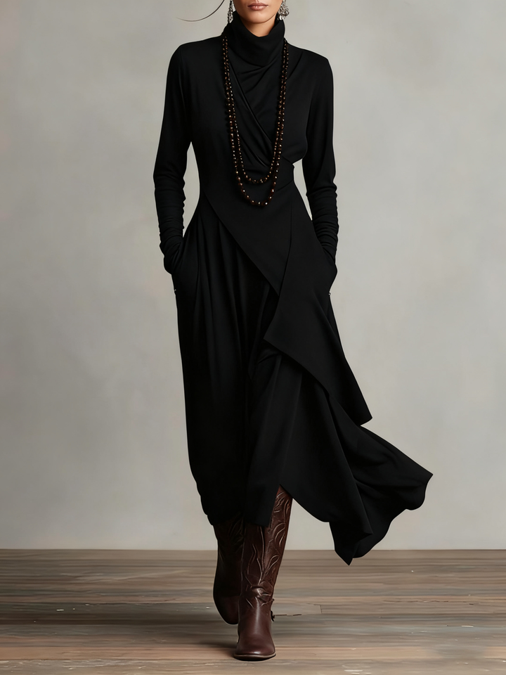 Celenora - Hochgeschlossenes Soft-Touch-Maxikleid