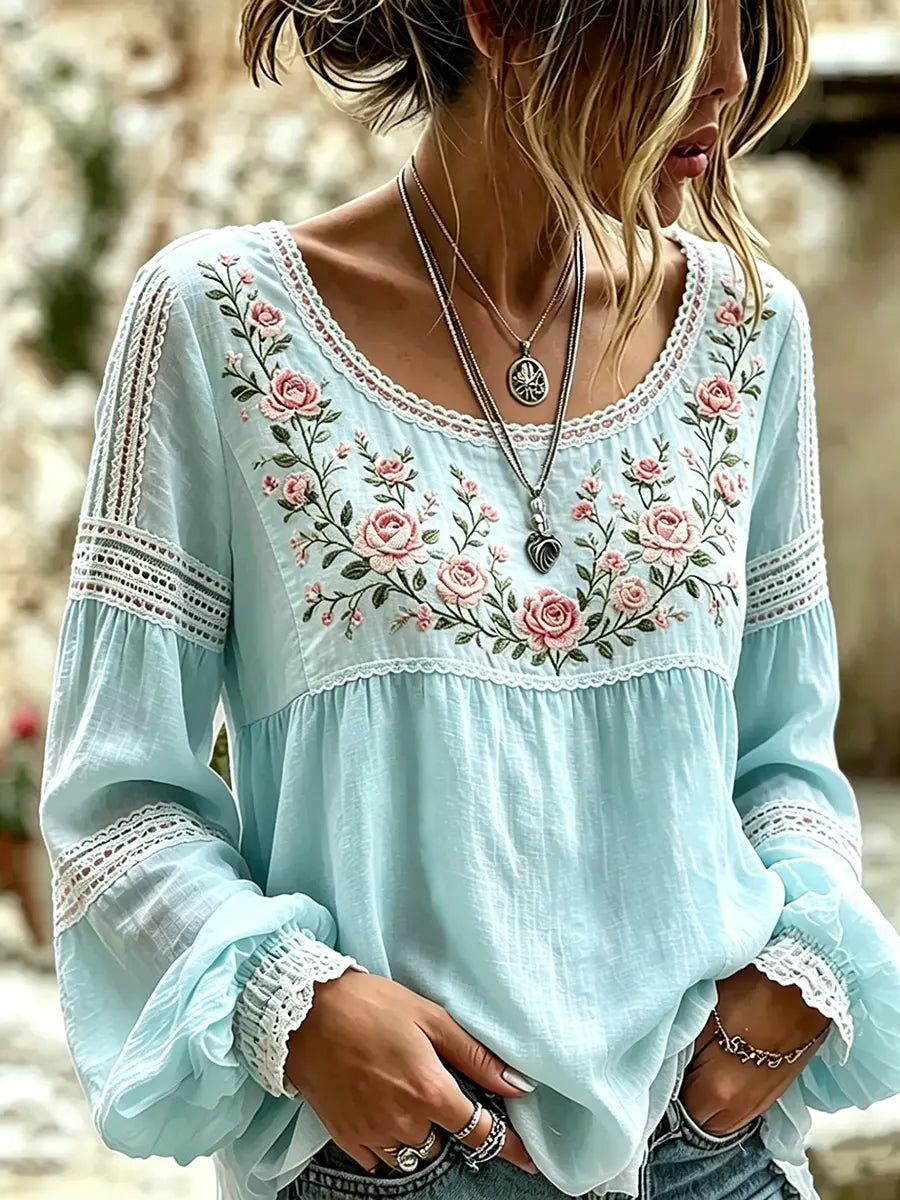 Tressalia - Bestickte Leinenbluse