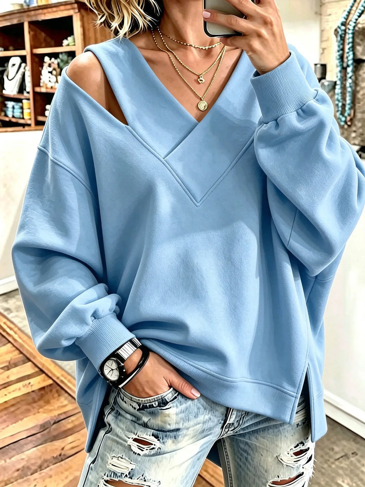 Aurelia - Soft-Touch-Sweatshirt mit V-Ausschnitt und Cut-out-Details
