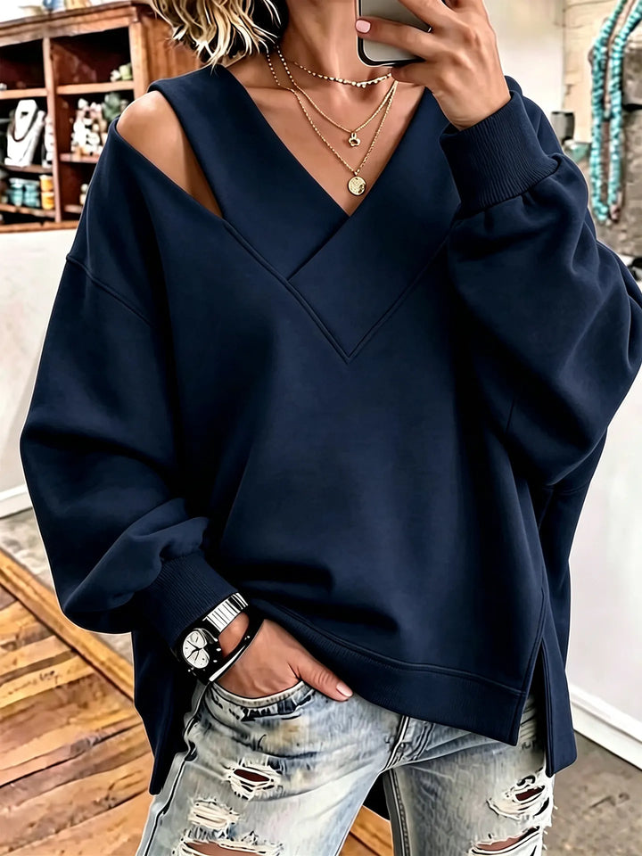 Aurelia - Soft-Touch-Sweatshirt mit V-Ausschnitt und Cut-out-Details