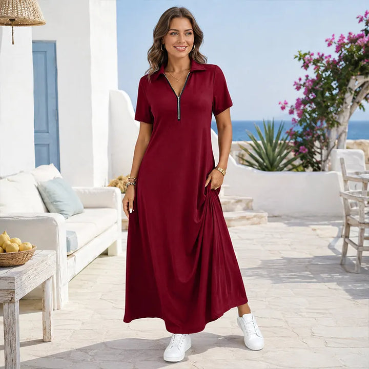 Primelle - Softtouch-Maxikleid mit Reißverschlusskragen