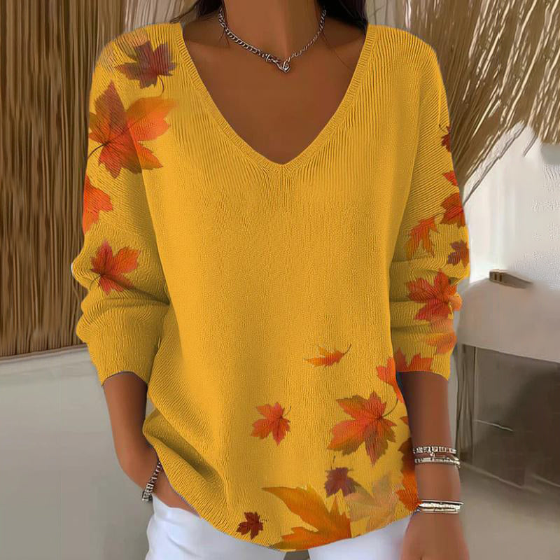 Carivella - Locker geschnittener Strickpullover mit Ahornblatt