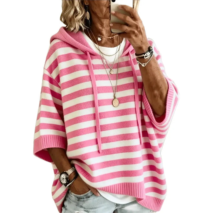 Leontine - gestreifter Strick-Kapuzenpullover
