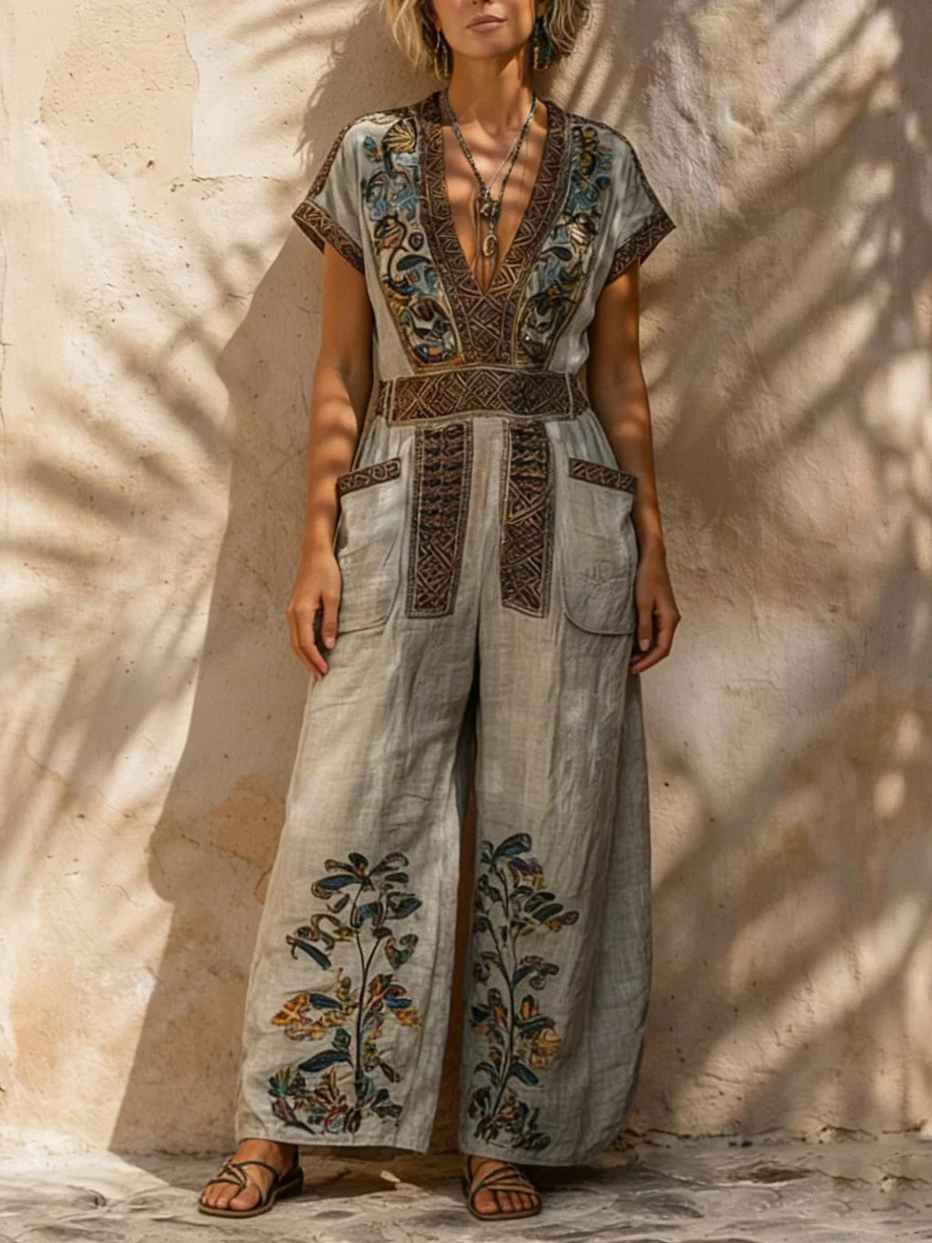 Zalira - Bestickter weit geschnittener Jumpsuit
