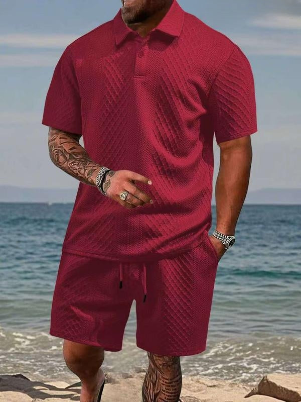 Niall - Strukturiertes Set aus Poloshirt und Shorts