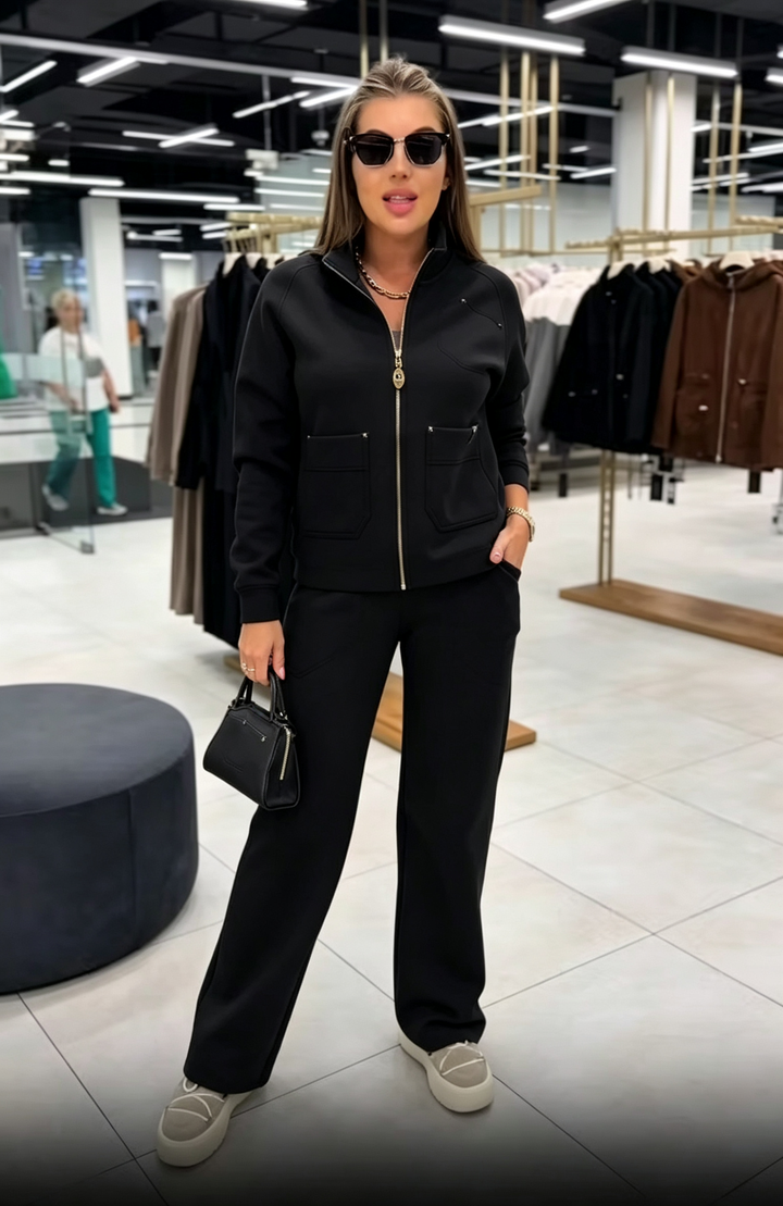 Floranique - Zweiteiliges Set mit weicher Haptik aus kurzer Jacke mit Reißverschluss und weiter Hose