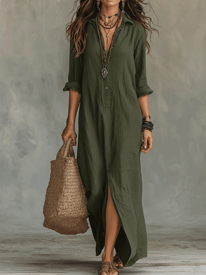 Dena - Premium-Leinen-Maxikleid