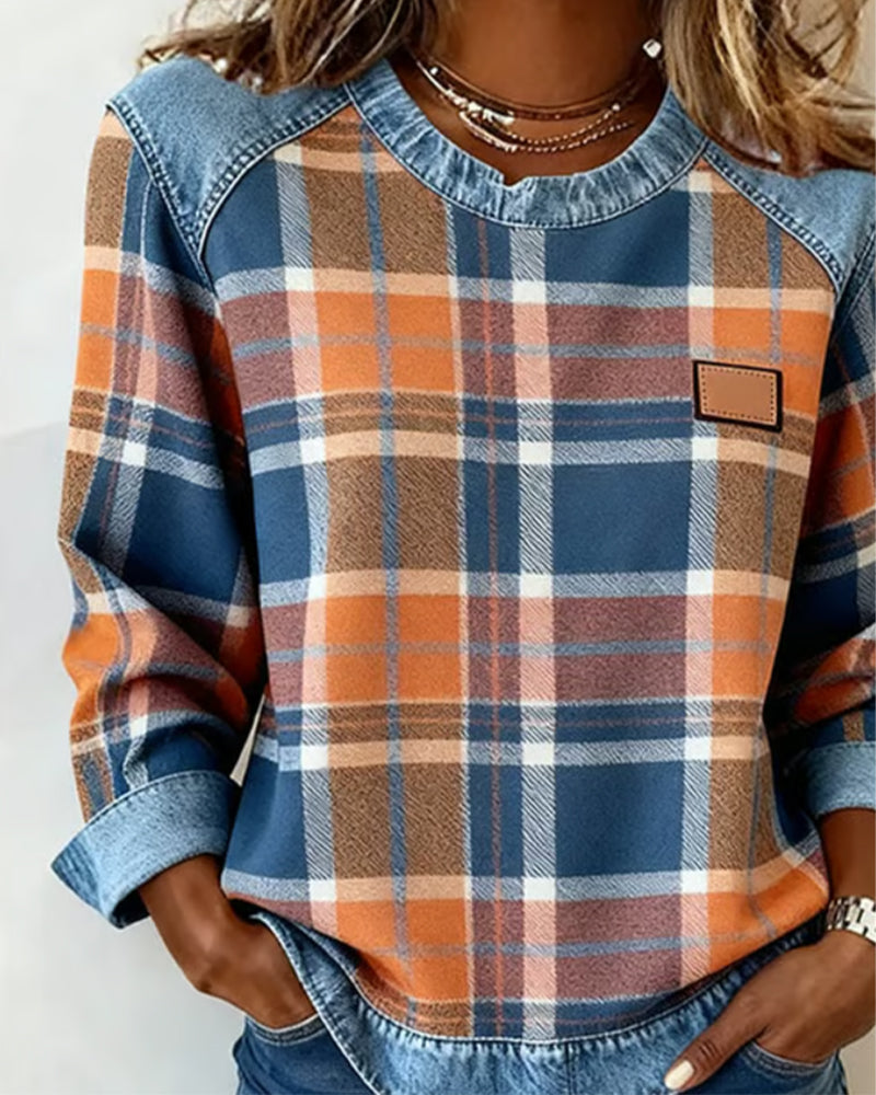 Adair - Lässiges Karo-Sweatshirt mit Rundhalsausschnitt