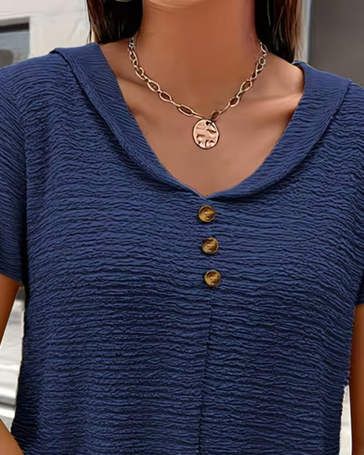 Quintessa - V-Ausschnitt-Bluse mit Knopfdetail