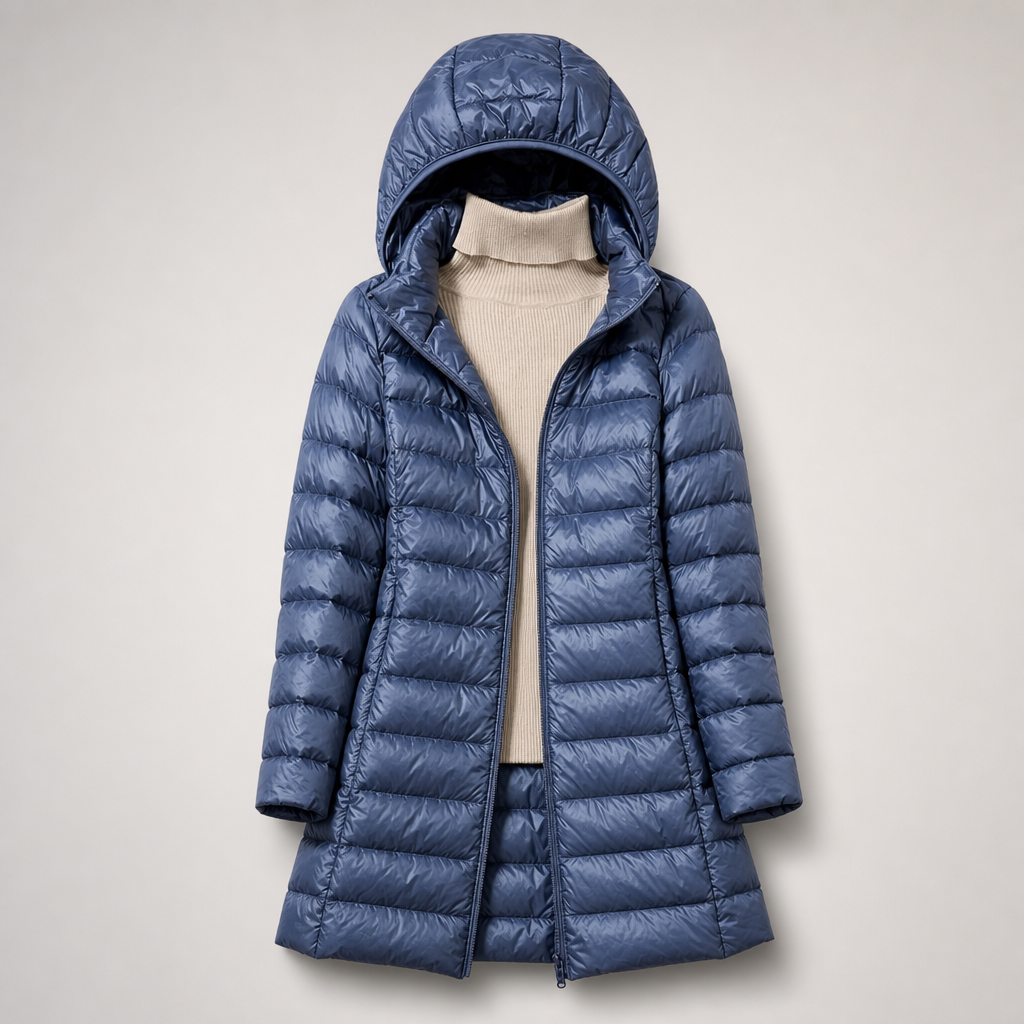 Kaelin - Schwerer Longline-Steppmantel mit Kapuze