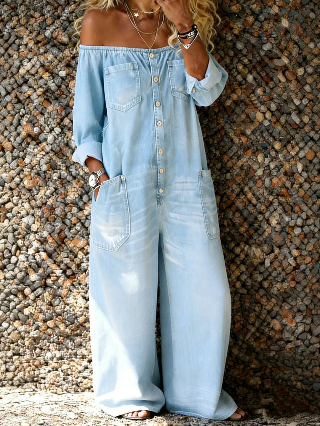 Verity - Schulterfreier Soft-Touch-Jumpsuit