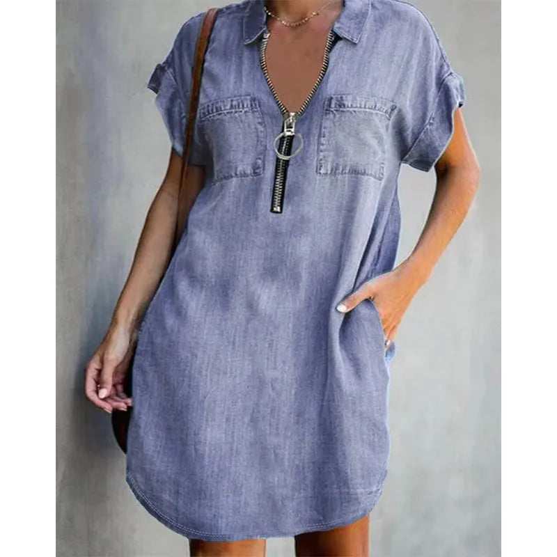 Genevalle - Lässiges Chambray-Kleid mit Taschen