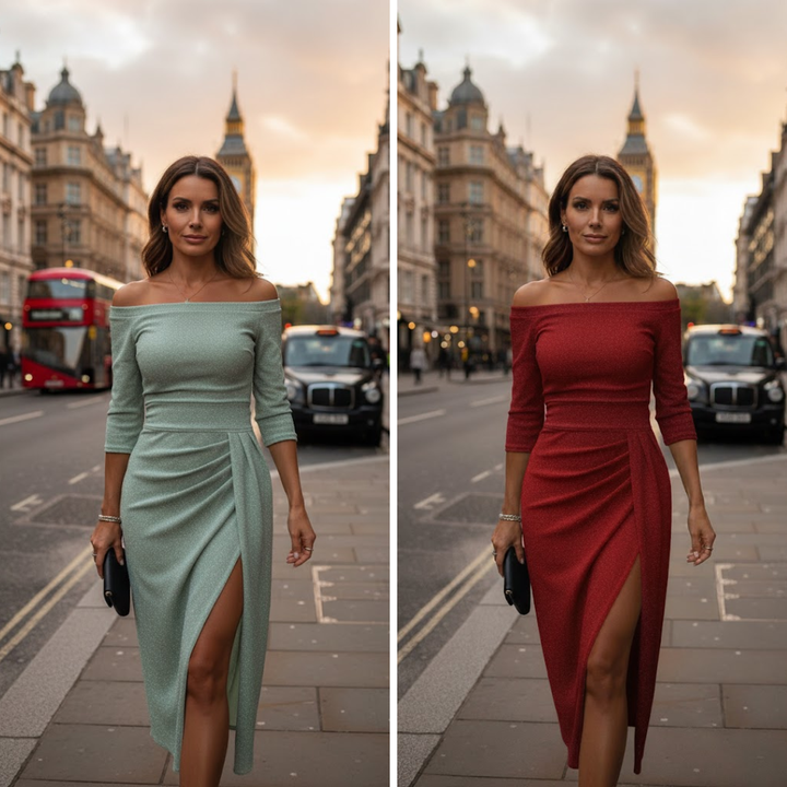 Lylah - Drapiertes Neckholder-Maxikleid