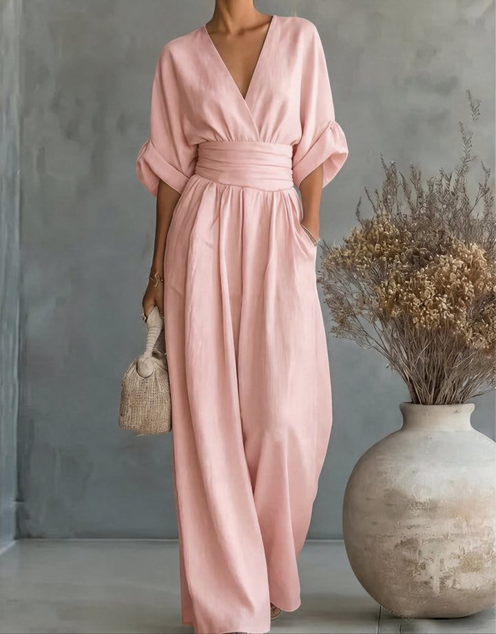 Xylora - Hochwertiger weitbeiniger Jumpsuit mit V-Ausschnitt
