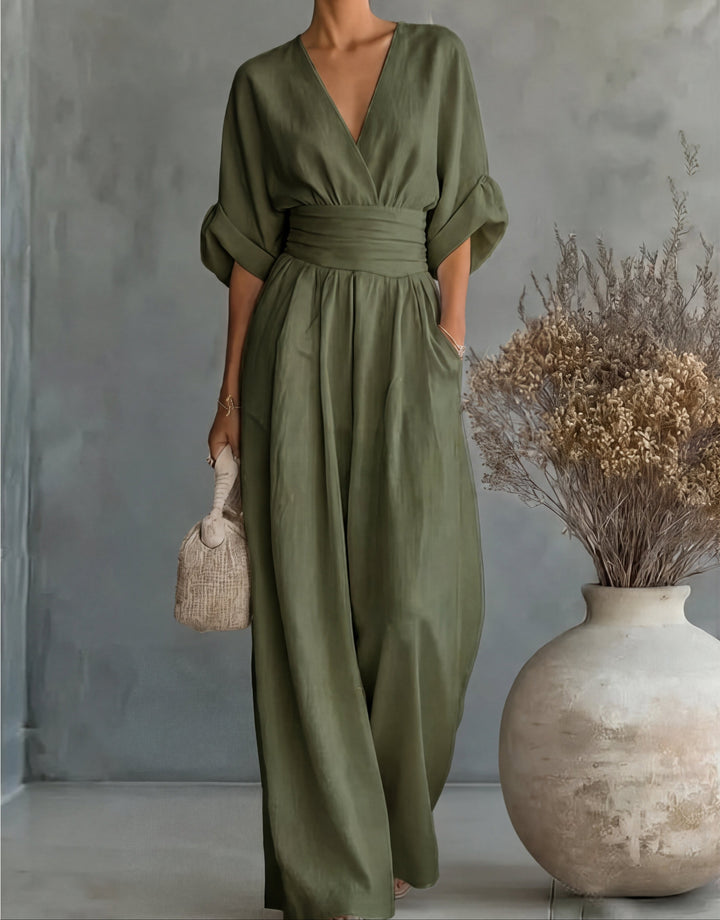 Xylora - Hochwertiger weitbeiniger Jumpsuit mit V-Ausschnitt