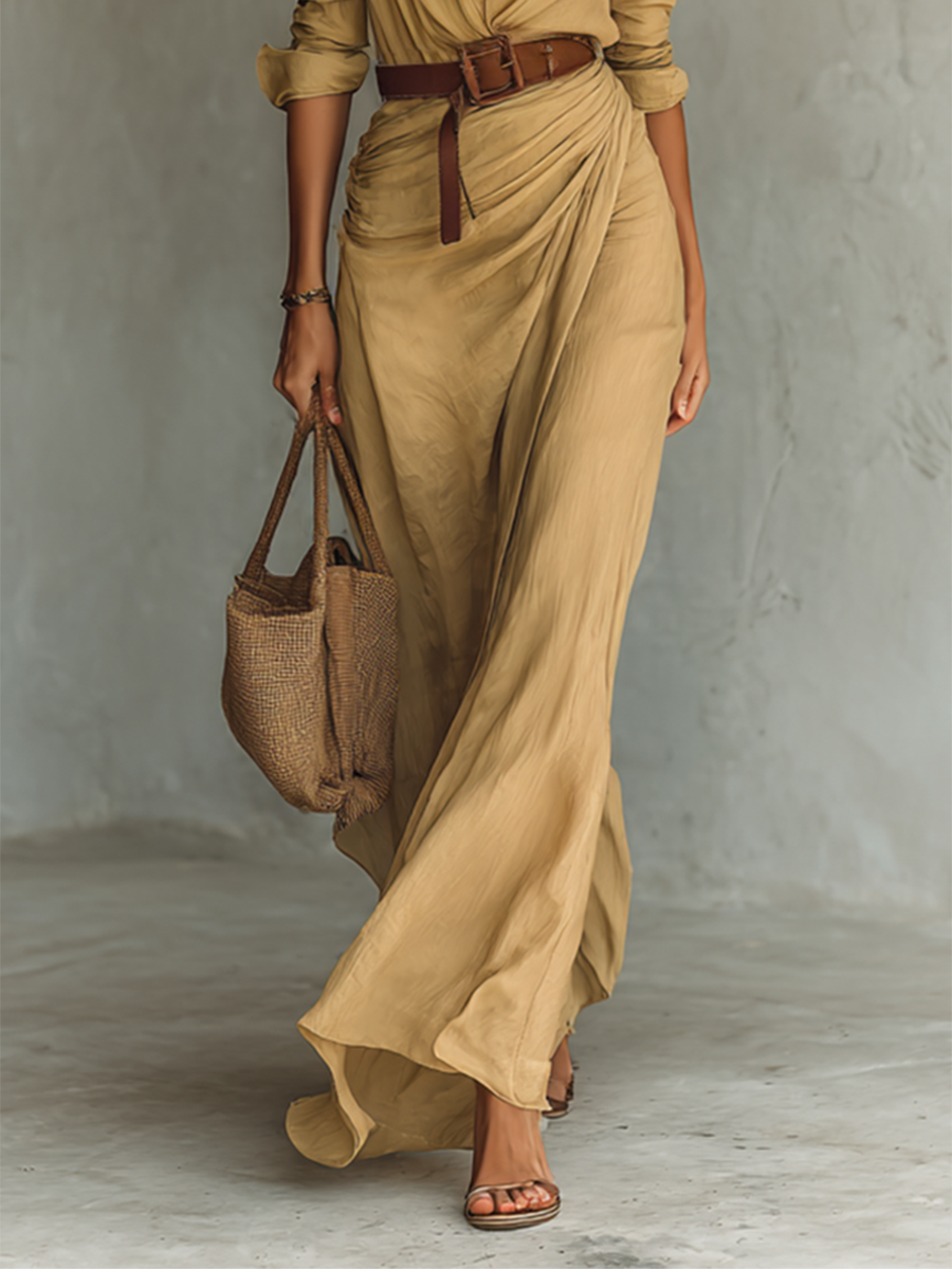 Calantha - Soft-Touch Maxi-Hemdblusenkleid mit Gürtel