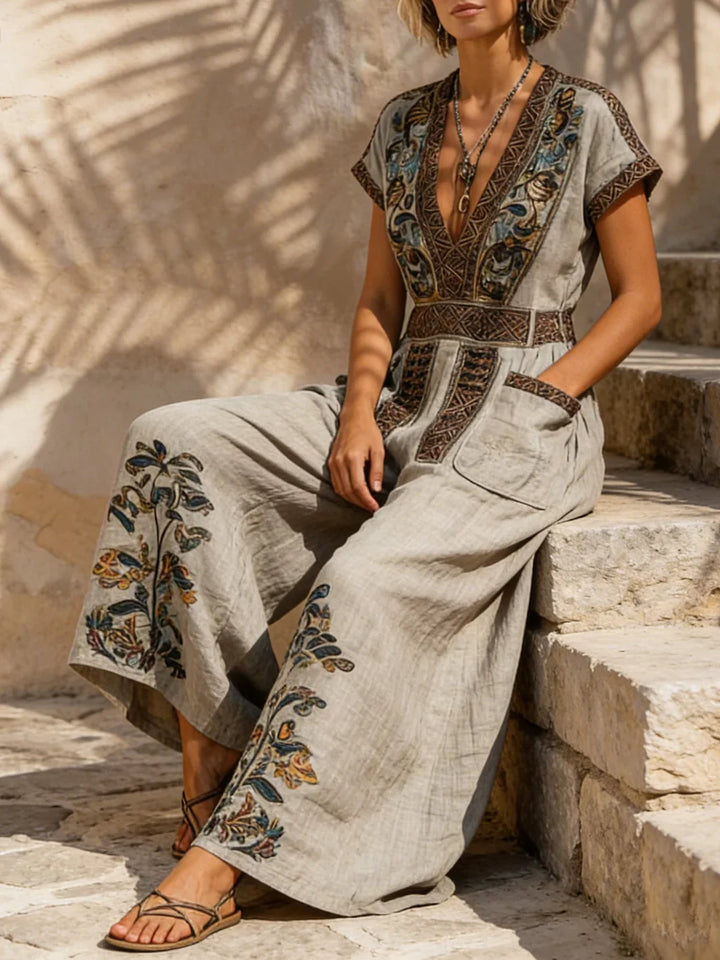 Zalira - Bestickter weit geschnittener Jumpsuit