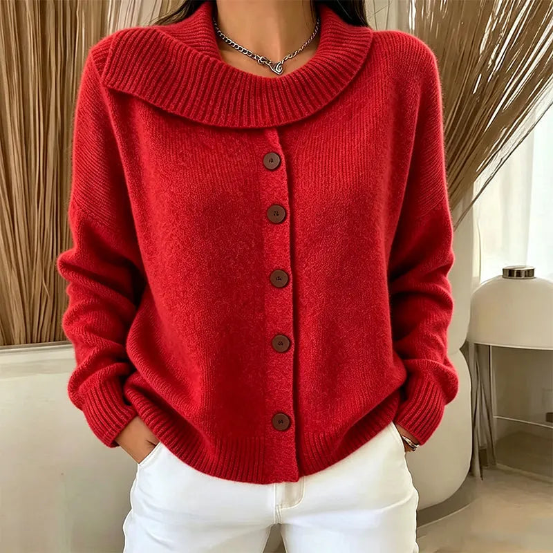 Elowette - Strickjacke mit breitem Kragen und Knopfverschluss
