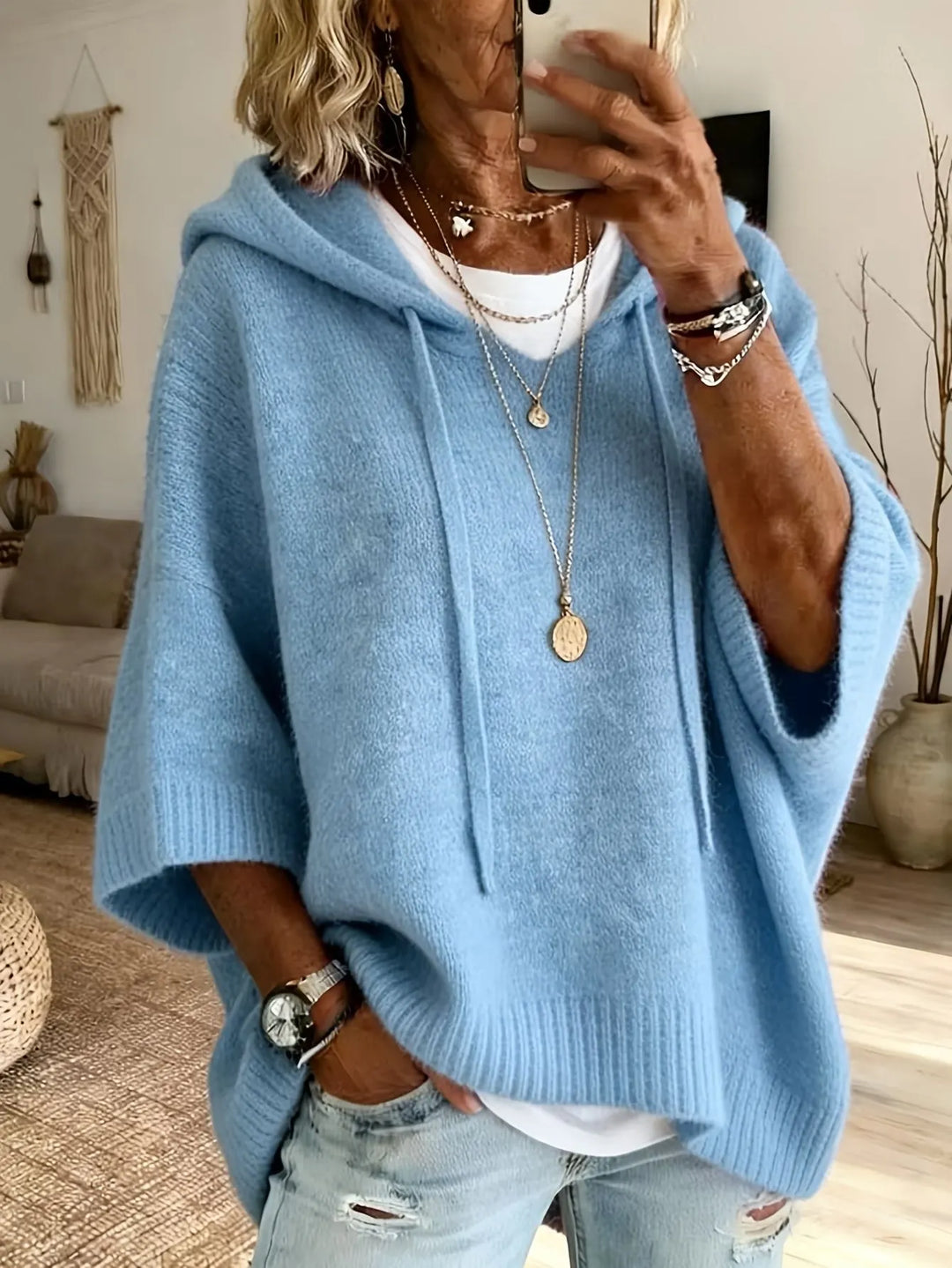 Celandria - Oversized Kurzarm-Hoodie in Soft-Touch-Qualität