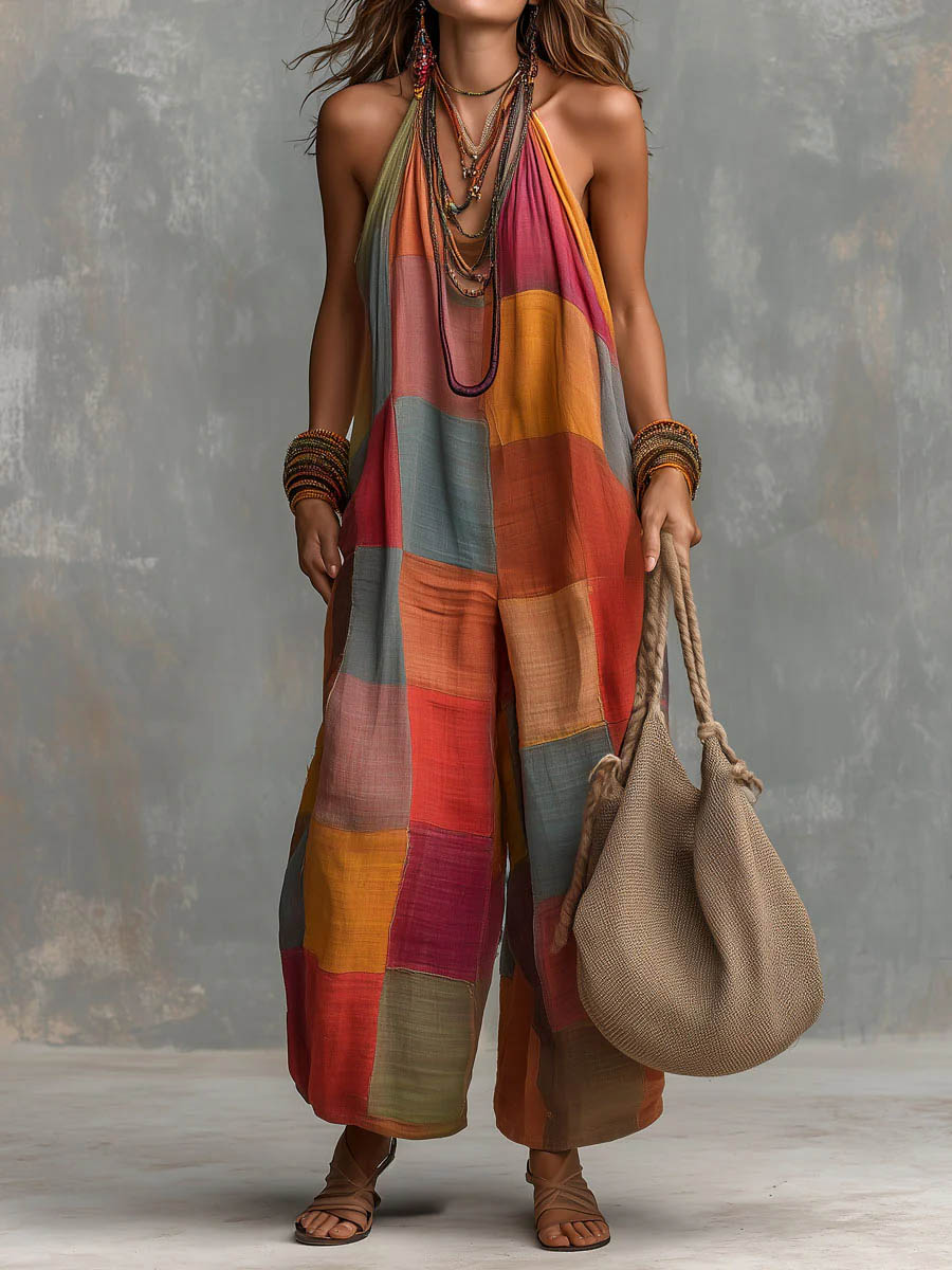 Tarevia - Neckholder-Patchwork-Jumpsuit