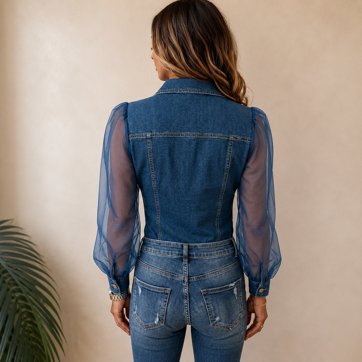 Maren - Bluse mit transparenten Ärmeln und Knopfleiste