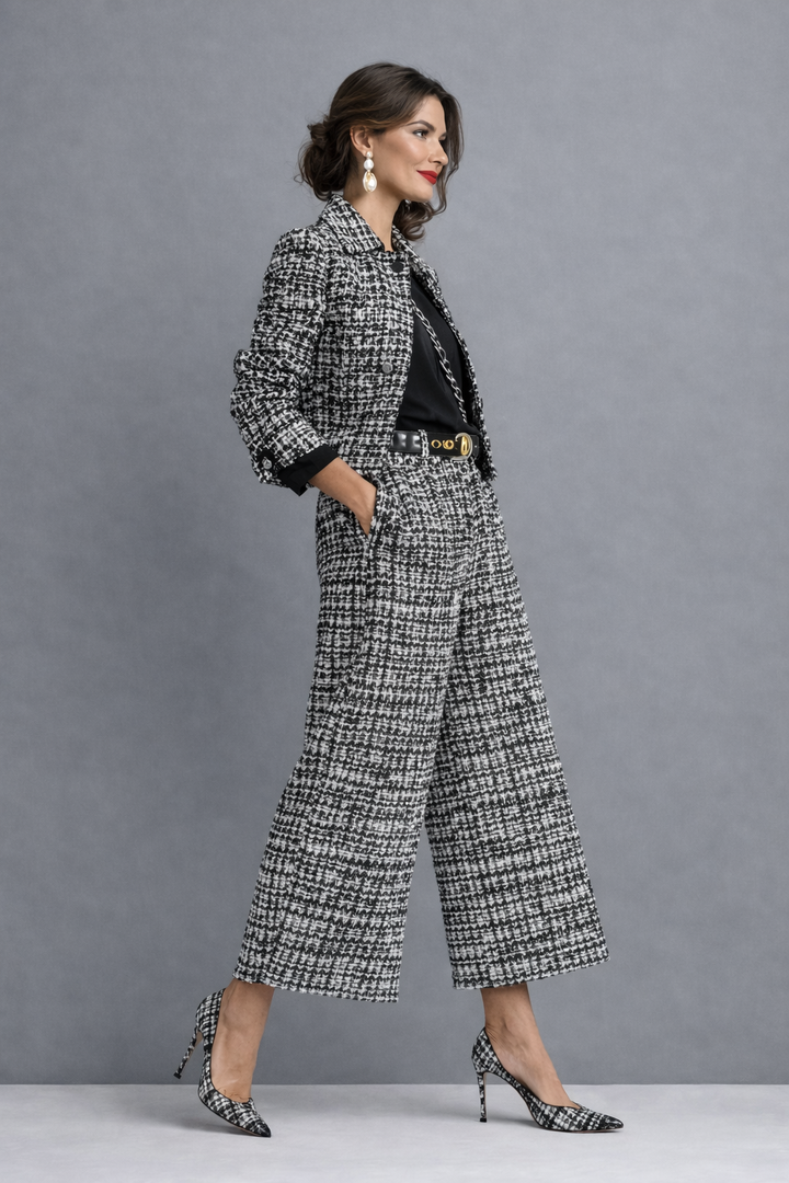Norabel - Zweiteiler aus strukturierter, kurz geschnittener Jacke und weiter Hose