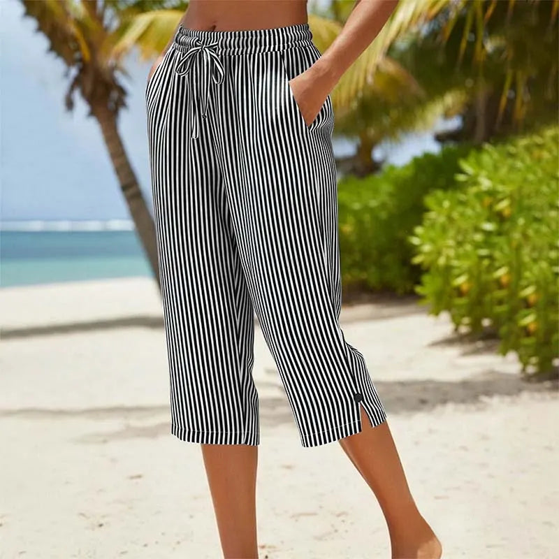 Roselina - Gestreifte Caprihose mit Kordelzug