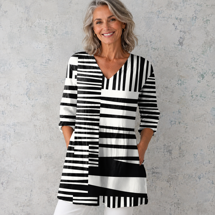 Savannah - Drapierte Longbluse mit V-Ausschnitt