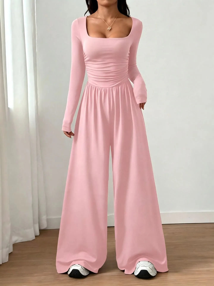 Alise - Jumpsuit mit Rüschen, Karree-Ausschnitt und weiten Beinen