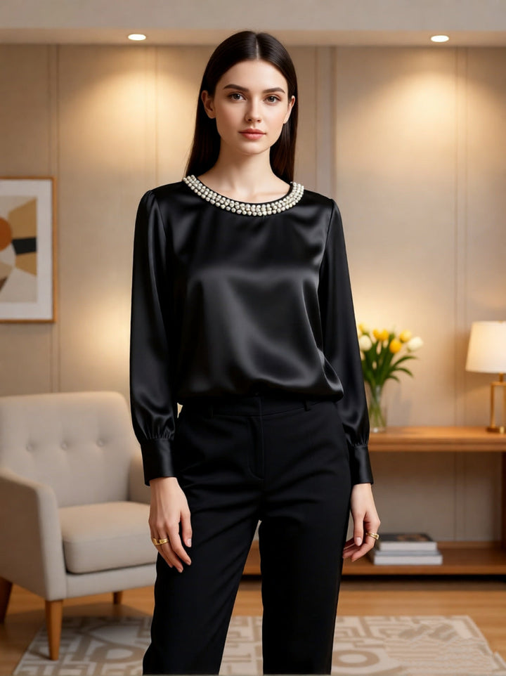 Avara - Elegante perlenbesetzte Bluse