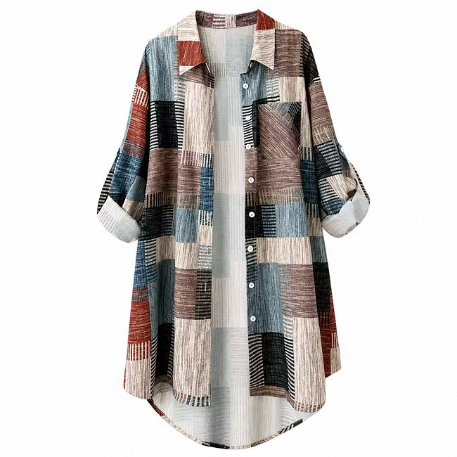 Nia - Patchwork-Print Langarm-Hemdjacke