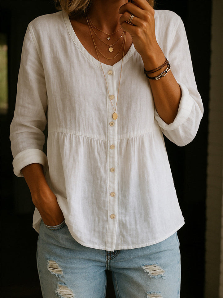 Elinna - V-Ausschnitt-Shirt mit Knopfleiste