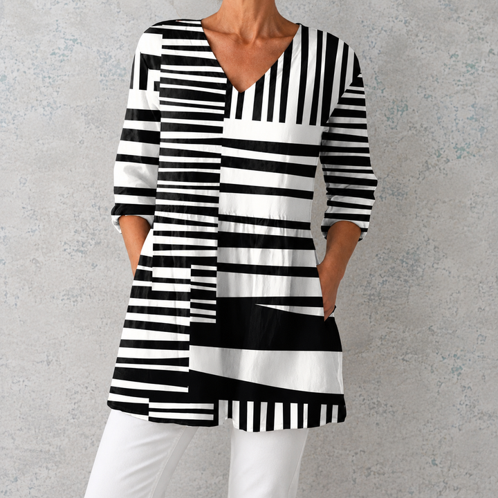 Savannah - Drapierte Longbluse mit V-Ausschnitt
