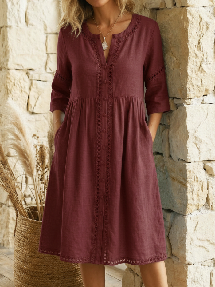 Harlow - Premium-Leinen-Midikleid