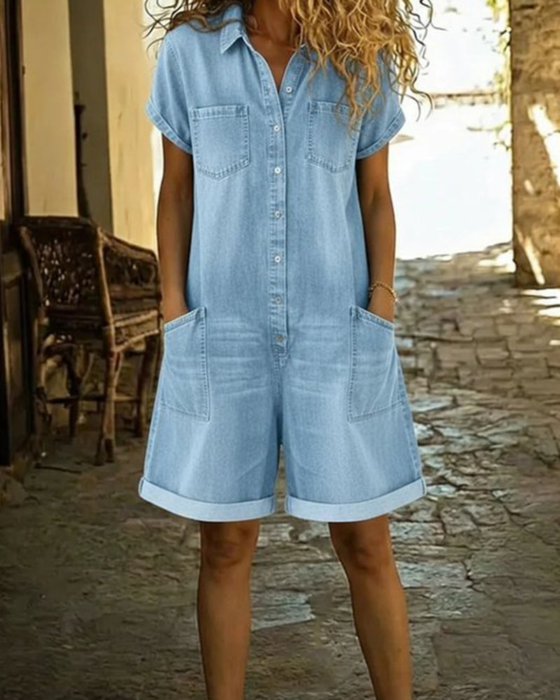 Ysmeria - Denim-Jumpsuit mit Knopfleiste vorn
