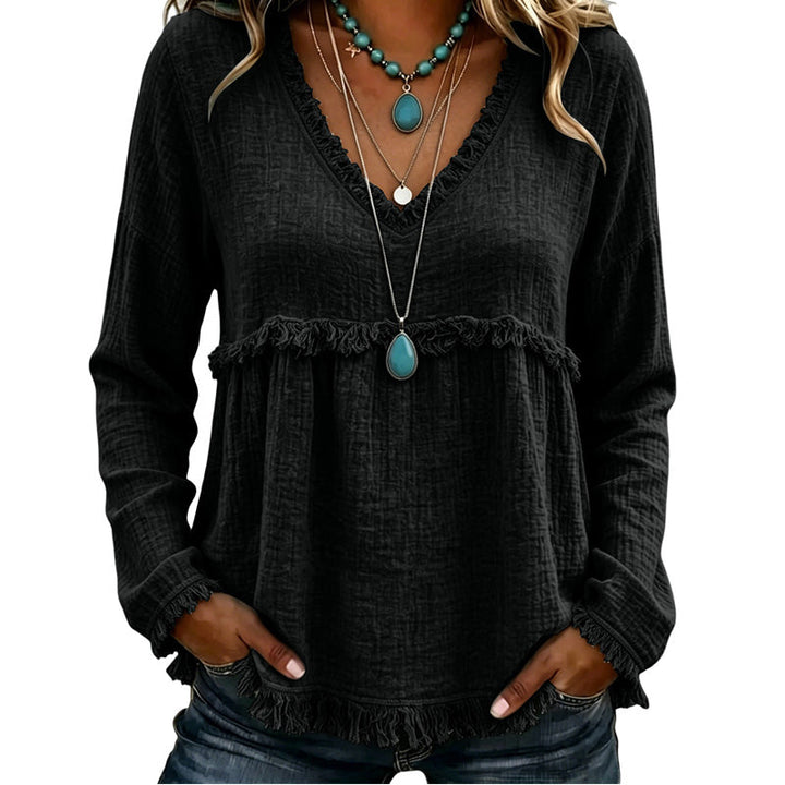Ariselle - Bluse mit Fransenbesatz und V-Ausschnitt