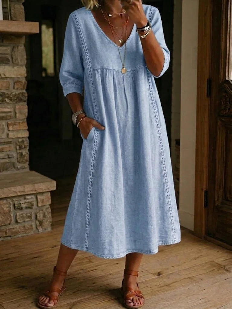 Rovina - Locker geschnittenes Midikleid mit 3/4-Ärmeln