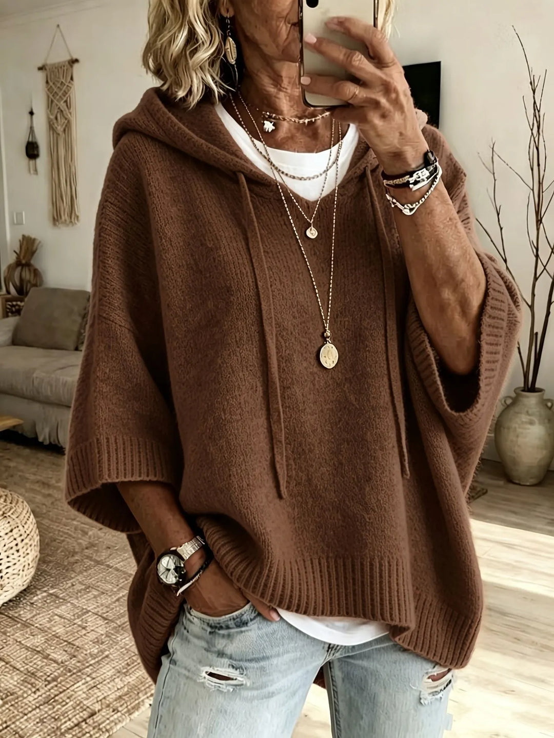 Celandria - Oversized Kurzarm-Hoodie in Soft-Touch-Qualität