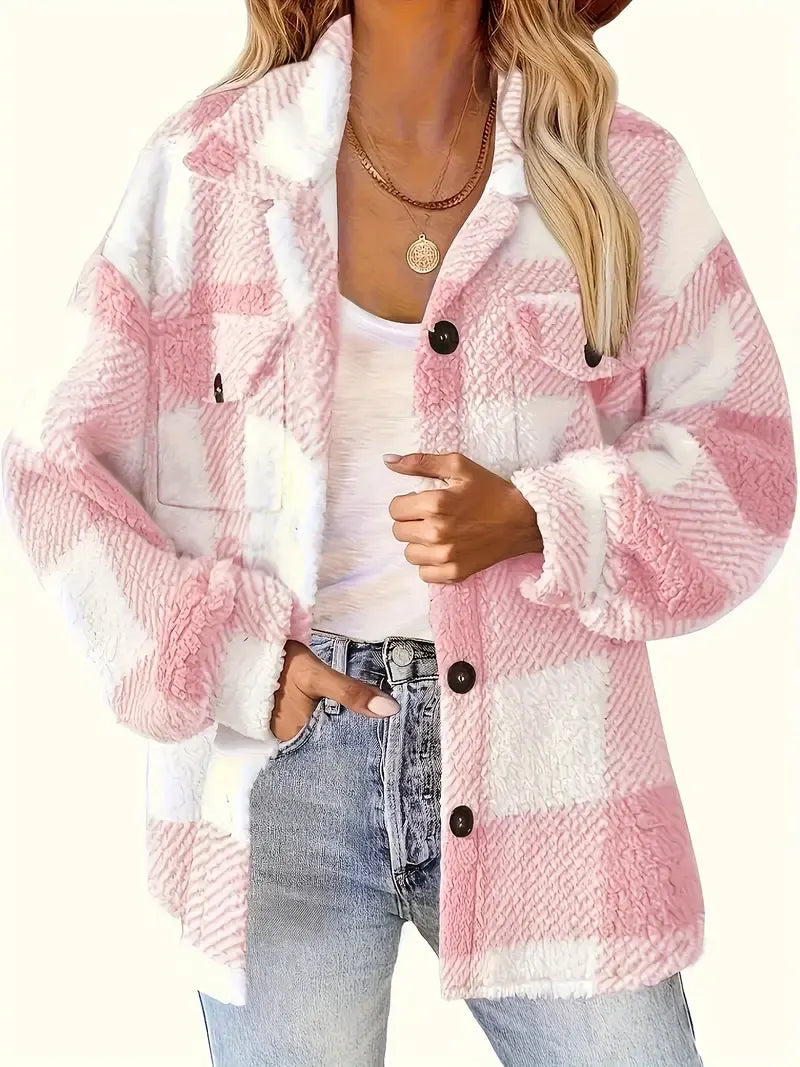 Emelisse - Kuscheliges Karo-Overshirt mit Knopfleiste