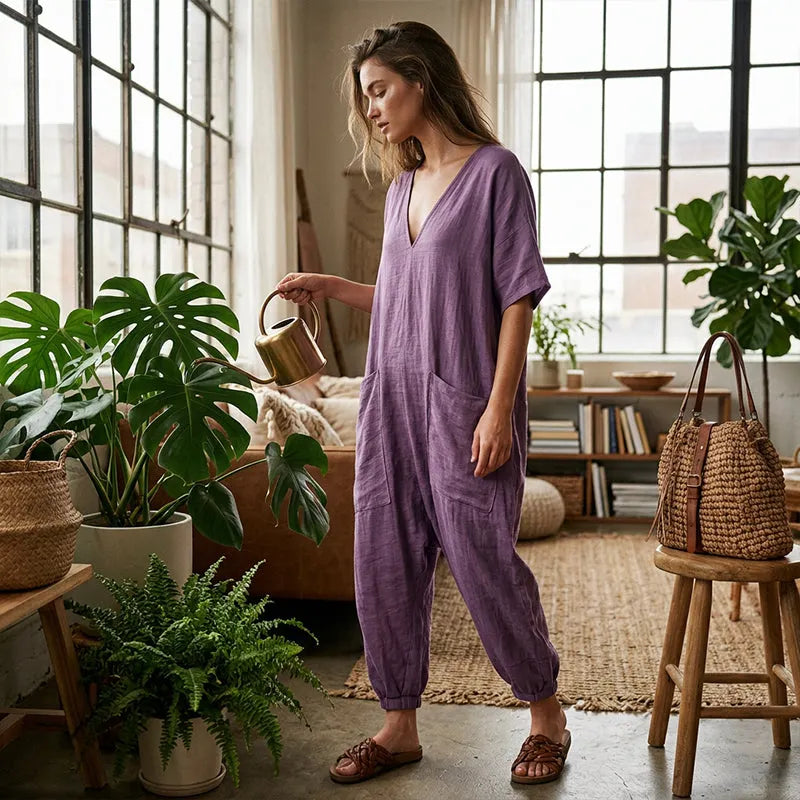 Evelisse - Luftiger Jumpsuit mit Fledermausärmeln und Taschen