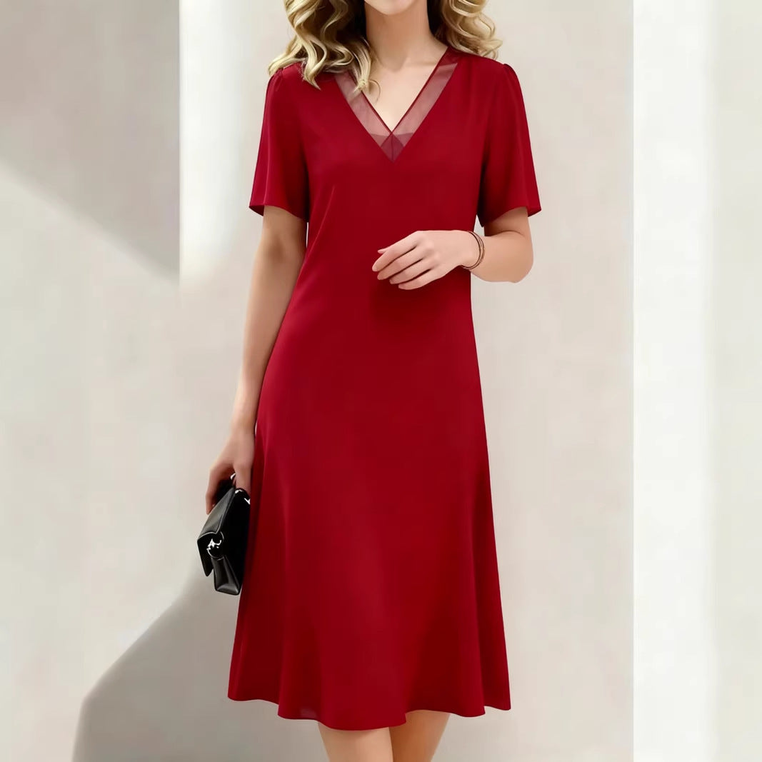 Brina - Kurzärmeliges Midikleid mit V-Ausschnitt