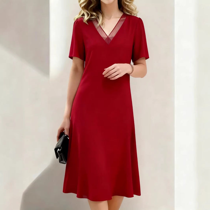 Brina - Kurzärmeliges Midikleid mit V-Ausschnitt