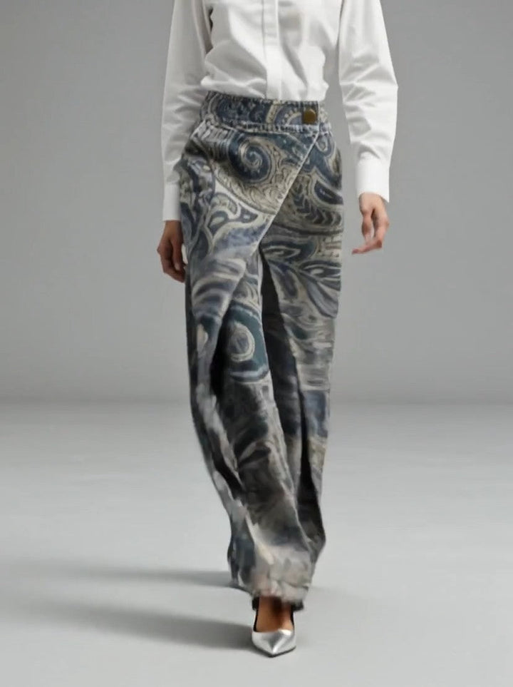 Dottie - Geblümte Jeans mit weitem Bein
