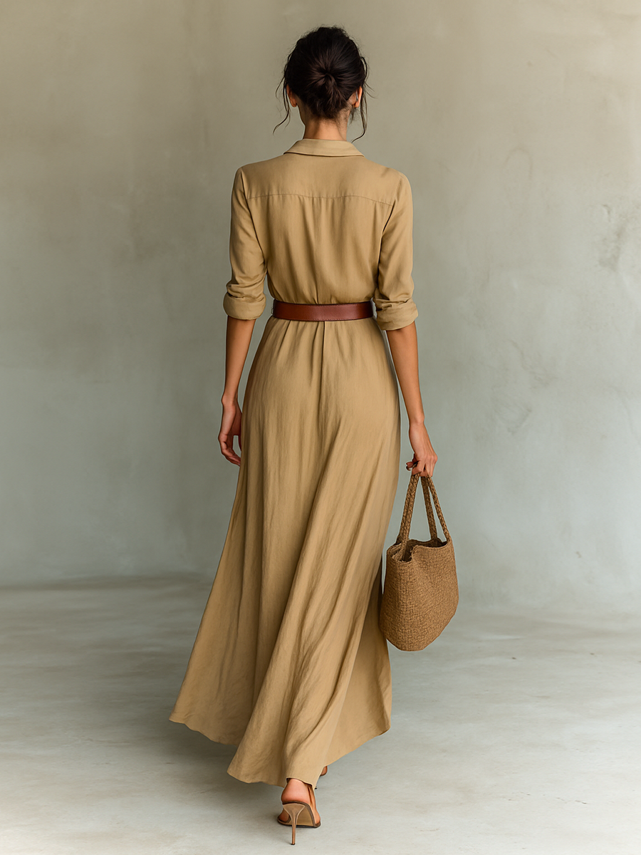 Calantha - Soft-Touch Maxi-Hemdblusenkleid mit Gürtel