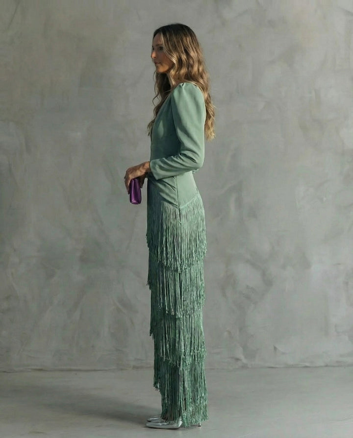 Serenva - Elegantes Midikleid mit Fransenärmeln