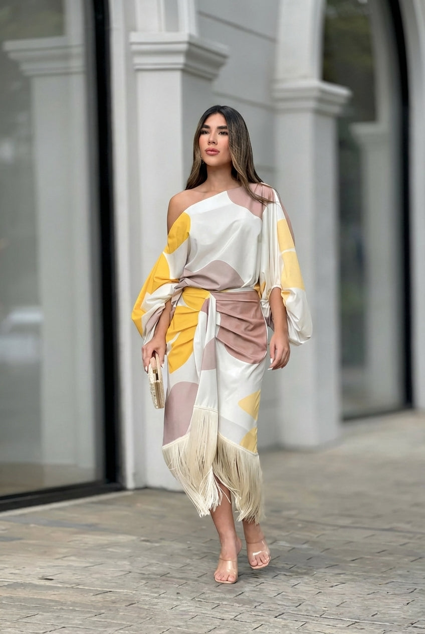 Valira - One-Shoulder-Midikleid mit Fransen