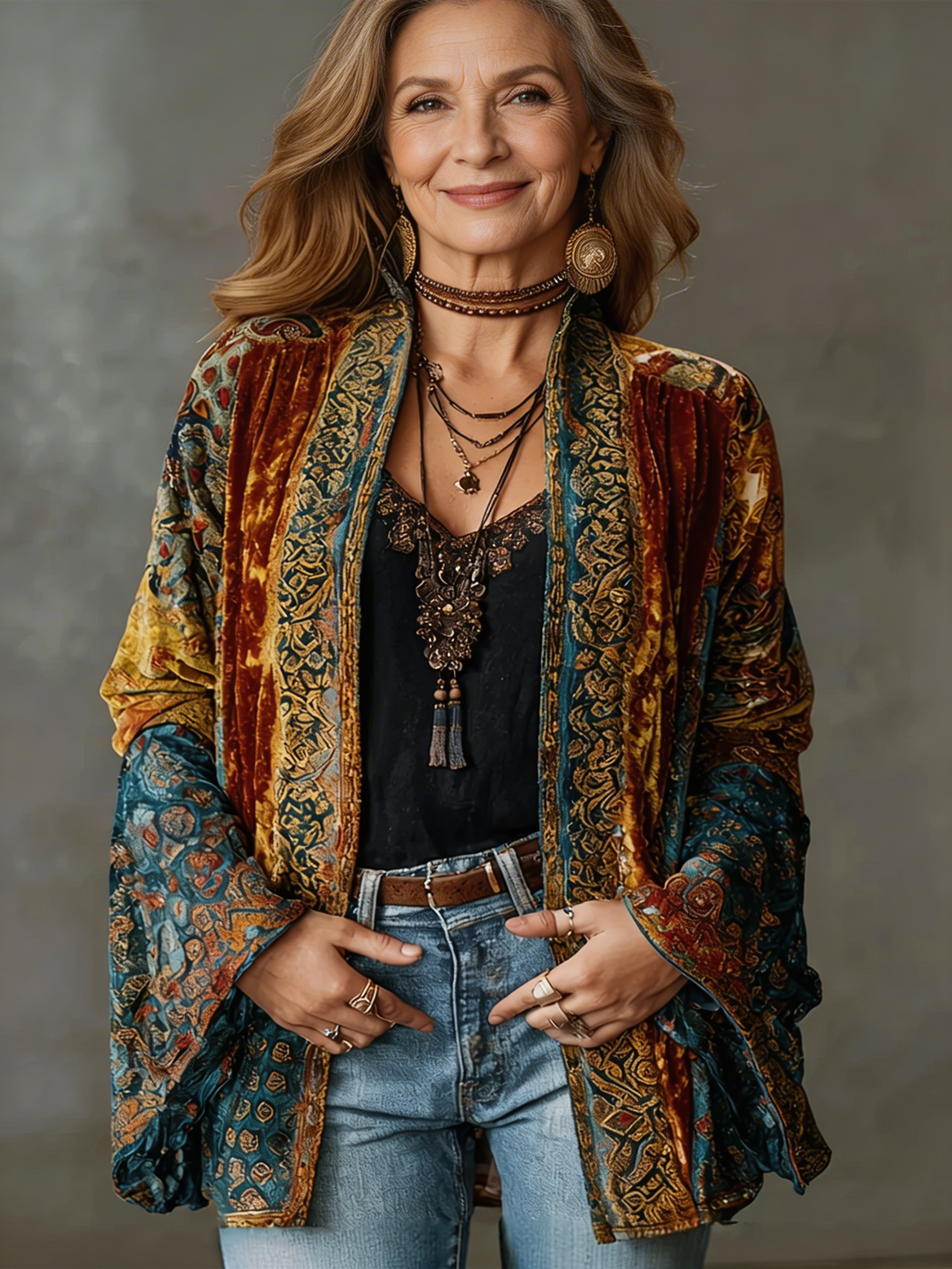 Eudocia - Bestickter Boho-Kimono-Cardigan